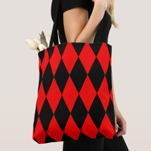 Tote Bag Motif à carreaux de diamants Harlequin Rouge Noir