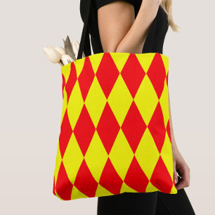 Tote Bag Motif à carreaux Harlequin rouge jaune