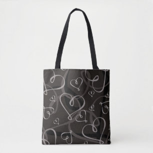 Tote Bag motif à coeur noir et blanc