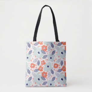 Tote Bag Motif à fleurs moderne orange et bleu