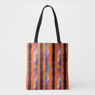 Tote Bag Motif à rayures ondulées florales orange