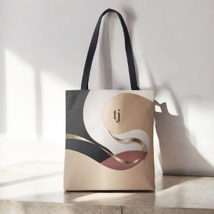 Tote Bag Motif Abstrait métallique moderne avec Monogramme