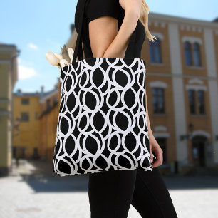 Tote Bag Motif Abstrait moderne en ligne noire et blanche