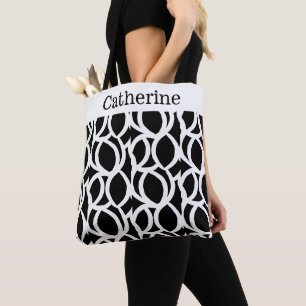Tote Bag Motif Abstrait Noir et Blanc Nom