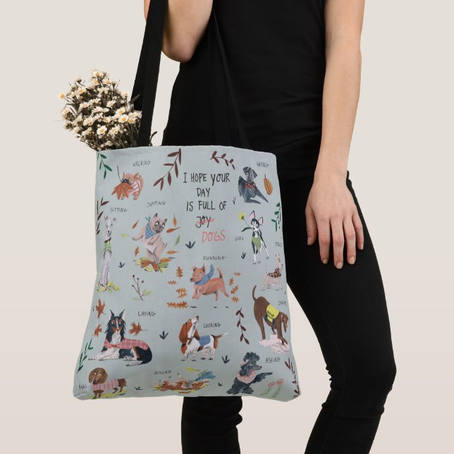 Tote Bag Motif amoureux des chiens bleu mignon (De près)