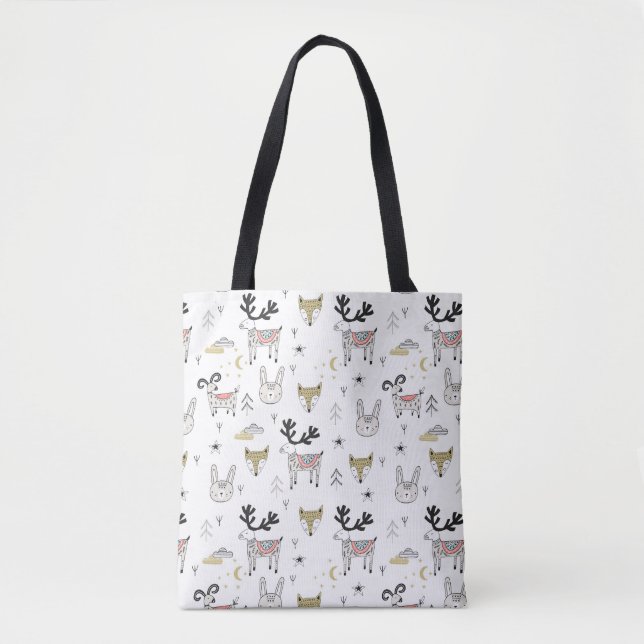 Tote Bag Motif animal de griffonnage de région boisée (Devant)