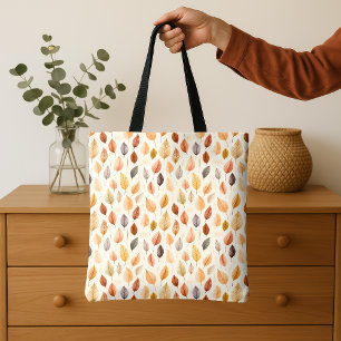 Tote Bag Motif aquarelle de feuilles d'automne orange doré