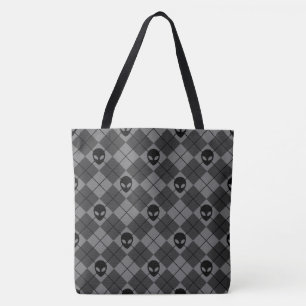 Tote Bag Motif Argyle Alien Noir et Gris