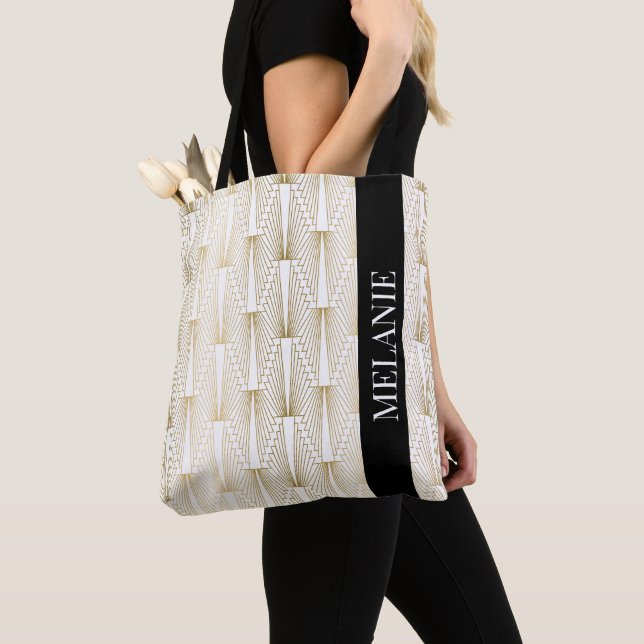 Tote Bag Motif art déco or et blanc (De près)