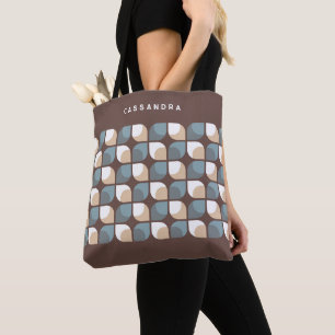 Tote Bag Motif Artistique Rétro Brun Beige Gris Bleu Person