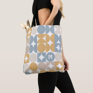 Tote Bag Motif artistique rétro gris taupe moutarde personn