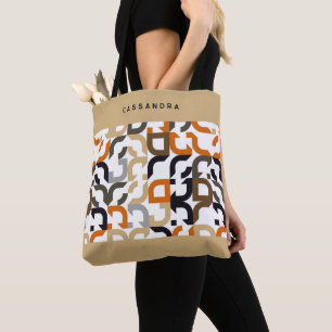 Tote Bag Motif Artistique Rétro Orange Beige Marron Noir Pe