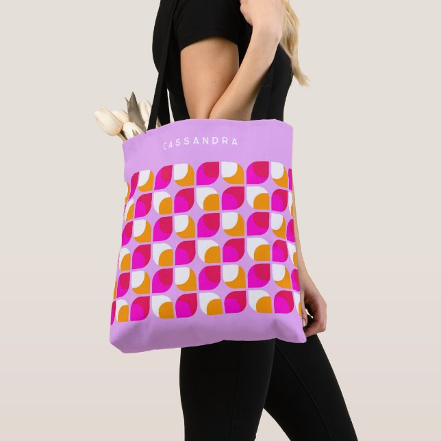 Tote Bag Motif artistique rétro personnalisé rose orange d' (De près)