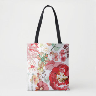 Tote Bag Motif avec les fleurs rouges