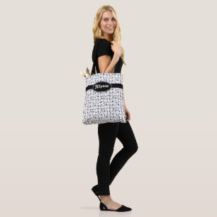 Tote Bag Motif Black and White Reversible Music Notes