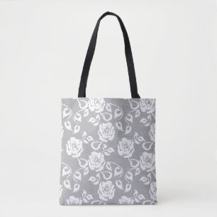 Tote Bag Motif blanc de dentelle sur l'arrière - plan gris