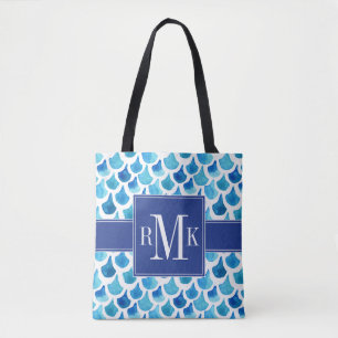 Tote Bag Motif bleu d'échelle d'aquarelle