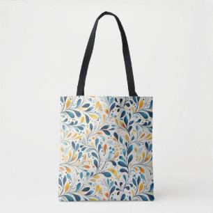 Tote Bag Motif bleu et or Paisley Leaf (2)