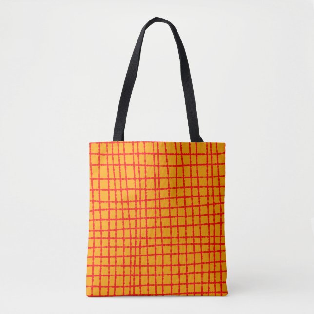 Tote Bag Motif Bold Orange et Red Check tendance (Devant)