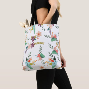 TOTE BAG MOTIF BOTANIQUE FLORAL COLORÉ DE FOLK