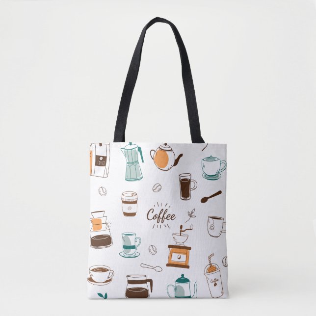 Tote Bag Motif café et café tiré à la main (Devant)