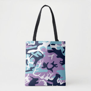 Tote Bag Motif Camo - Violet Marine Bleu Blanc