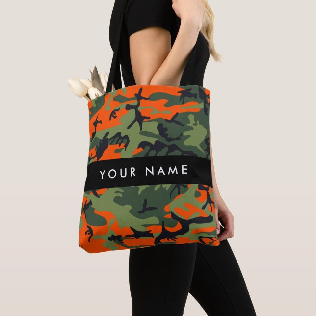 Tote Bag Motif Camouflage orange, Votre nom, Personnaliser (De près)