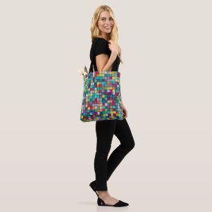 Tote Bag Motif carré géométrique en mosaïque colorée