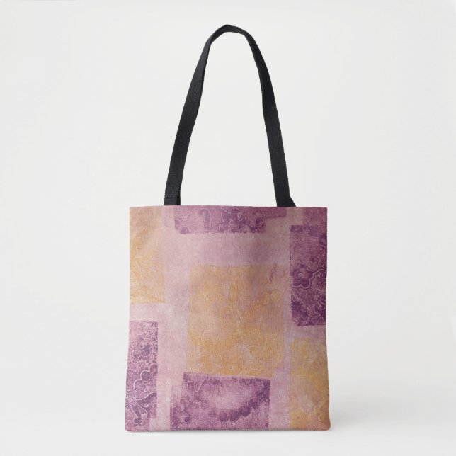 Tote Bag Motif carré violet et or (Devant)