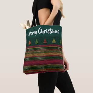 Tote Bag Motif carreaux à bordure d'arbre rayé