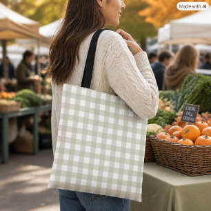 Tote Bag Motif carreaux gingham vert sauge et blanc