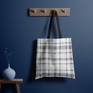 Tote Bag Motif carreaux tartan classique - Gris neutre et b