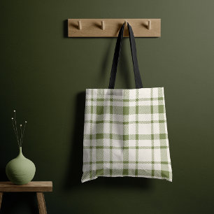 Tote Bag Motif carreaux tartan classique - vert olive et cr