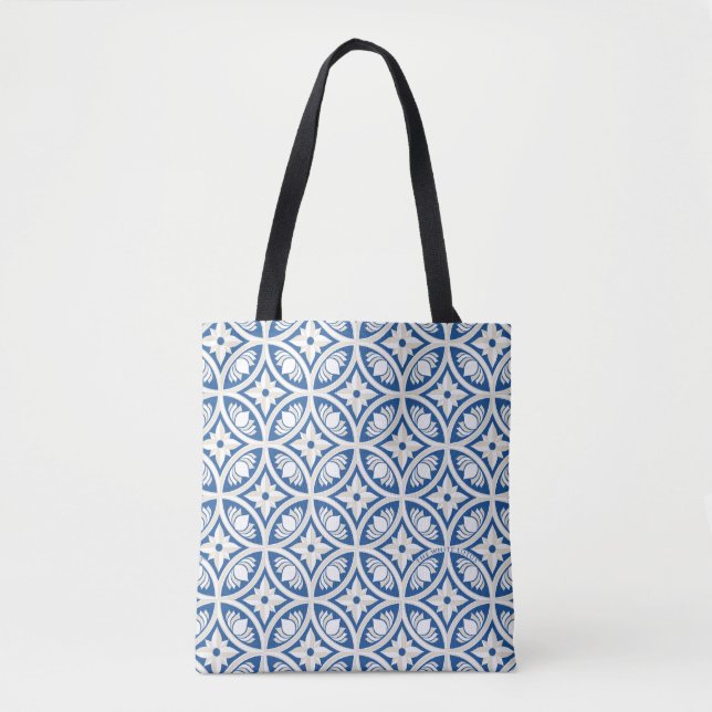 Tote Bag Motif Carrelage Lotus Côtier - Le Lotus Blanc (Devant)