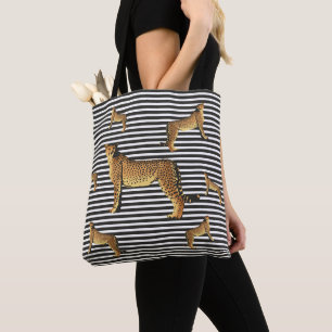 Tote Bag Motif Cheetah Et Stripe