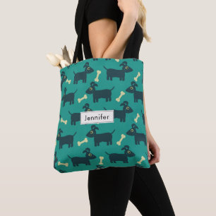 Tote Bag Motif chien mignon avec os sur Arrière - plan vert
