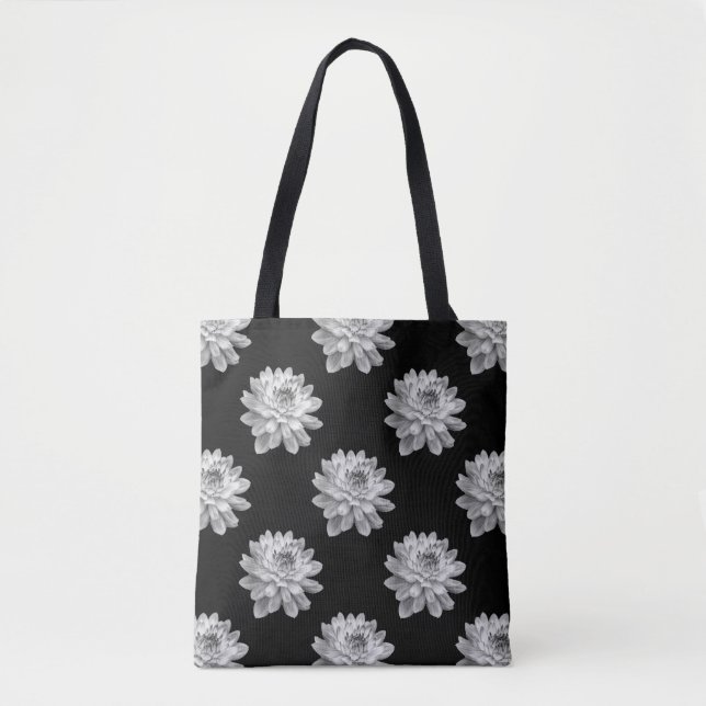Tote Bag Motif Chrysanthemum - Monochrome et noir (Devant)