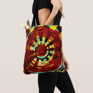 Tote Bag Motif circulaire Brown rouge rouge bleu jaune rétr