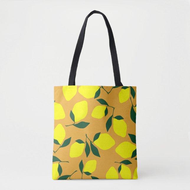 Tote Bag Motif citron simple, arrière - plan orange. (Devant)