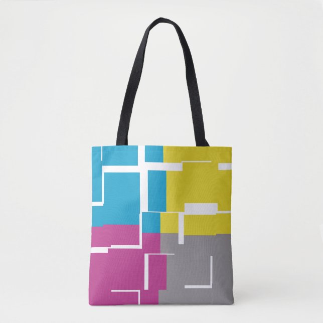 Tote Bag Motif cool violet bleu jaune gris (Devant)