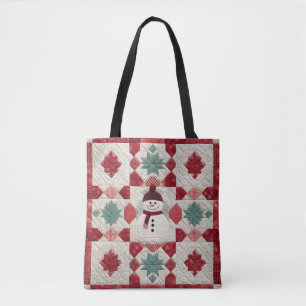 Tote Bag Motif courbé Snowman Rouge Blanc Vert