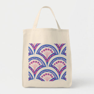 Tote Bag motif damassé floral bleu