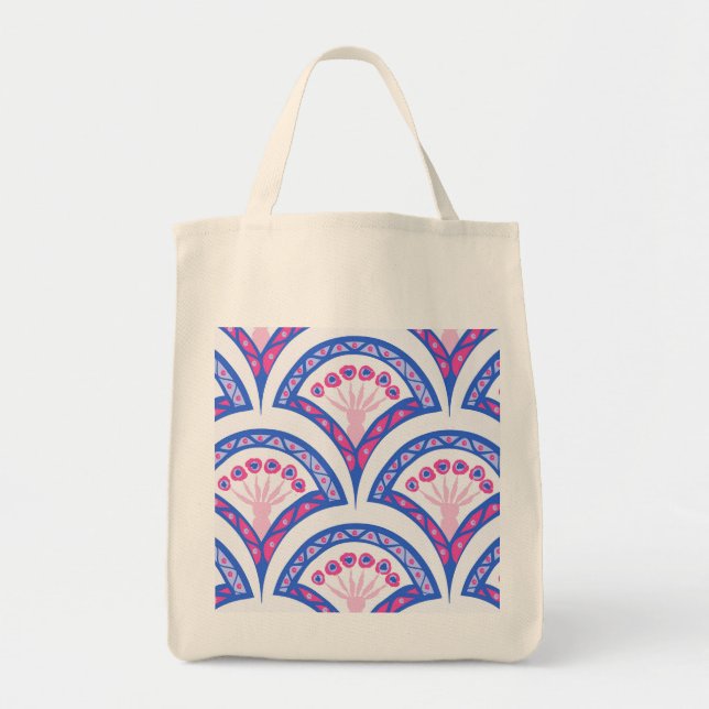 Tote Bag motif damassé floral bleu (Devant)
