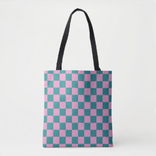 Tote Bag Motif damier rose et vert