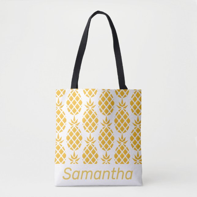 Tote Bag Motif d'ananas géométrique jaune Personnalisé (Devant)