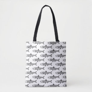 Tote Bag Motif d'anchois - noir sur blanc