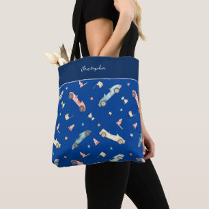 Tote Bag Motif d'aquarelle de la voiture Little Boy Racing