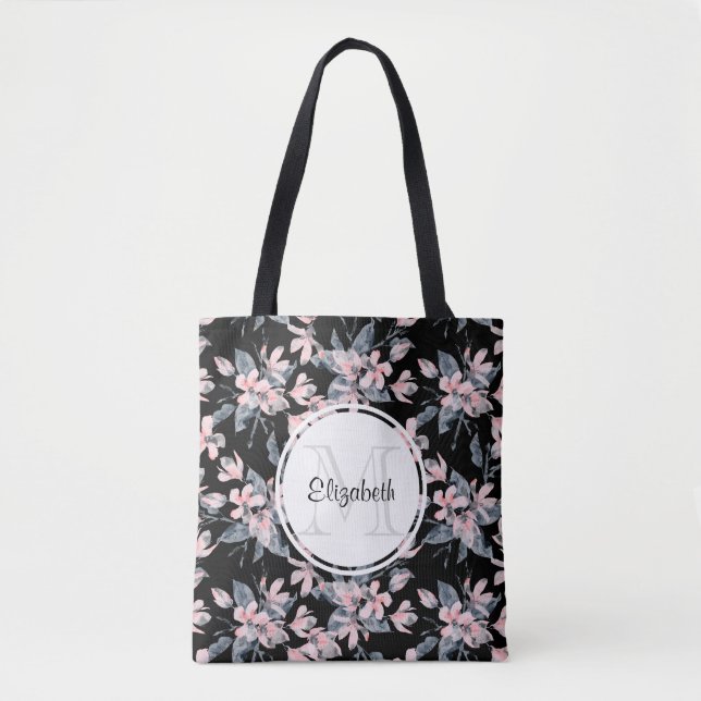 Tote Bag Motif d'aquarelle rose et gris (Devant)