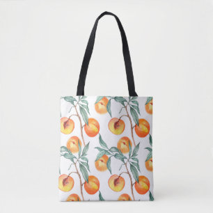 Tote Bag Motif d'aquarelle transparente avec pêches sur un 