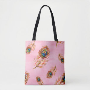 Tote Bag Motif d'aquarelle transparente avec plis de paon d